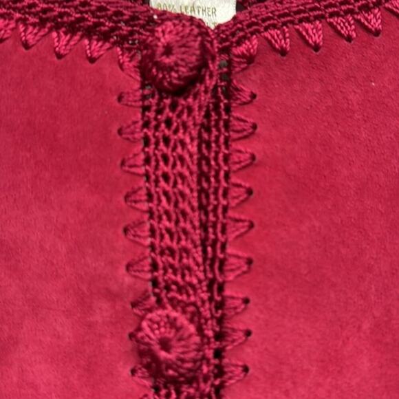 SMH Boutique Red Leather Crocheted Holiday BohoTop Size‎ Medium (M) - Picture 3 of 8